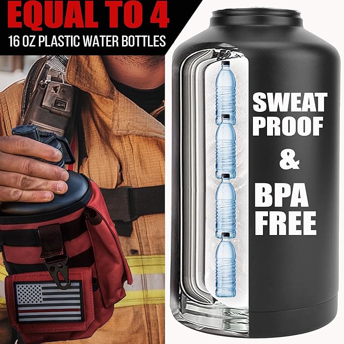 Iron Infidel Battle Bottle - Half Gallon Insulated Water Bottle with Paracord Handle, Large 64 oz Stainless Steel Water Jug with Rugged, Removable Sleeve for Keys, Wallet & Phone (Red Line 2 Liter)