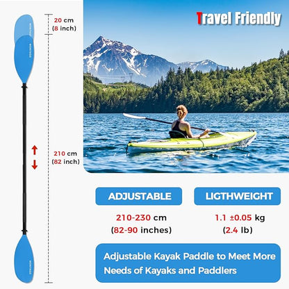 Kayak Paddles with Alloy Shaft and PP Blade, Floating Kayaking Oars, Adjustable 230-250 cm/90-98 Inches, 210-230 cm/82-90 Inches
