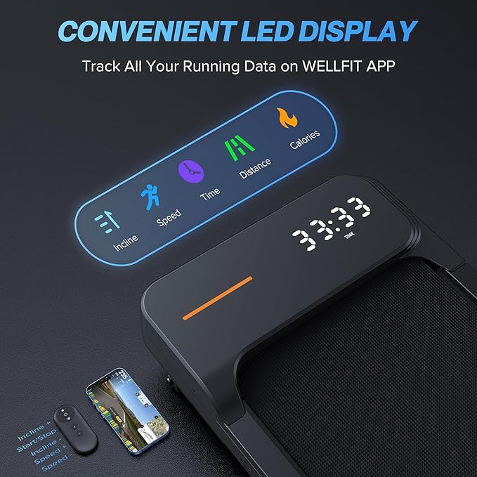 WELLFIT Walking Pad Treadmill with 10% Auto/Manual Incline for Home Office Apartment– 360 LBS Capacity, Under Desk Treadmill with Hiking Climbing Mode for Efficient Fat-Burn, Wide Running Belt