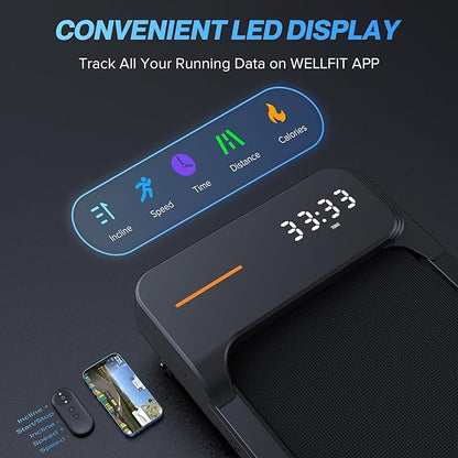 WELLFIT Walking Pad Treadmill with 10% Auto/Manual Incline for Home Office Apartment– 360 LBS Capacity, Under Desk Treadmill with Hiking Climbing Mode for Efficient Fat-Burn, Wide Running Belt