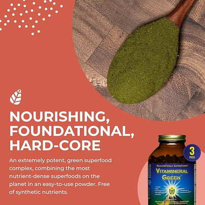 HEALTHFORCE SUPERFOODS Vitamineral Green - Mineral Supplement for Immune & Thyroid Support - Green Powder Supplement with Ingredients from The Land - Gluten-Free & Vegan - 400 Capsules (Pack of 3)