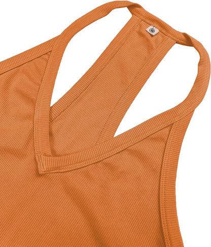 iGENJUN Workout Tops for Women Racerback Basic Tank Summer 2025 Camisole V Neck Slim Fit Ribbed Sleeveless