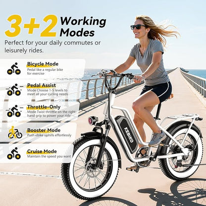 1500W Electric Bike for Adults,48V 20/60Ah Removable Battery Max Range 80Miles & 30MPH Electric Bicycle,20''×4" Fat Tire Ebike,Adult Electric Bicycles for Commute Beach Snow,E-Bike UL Certified