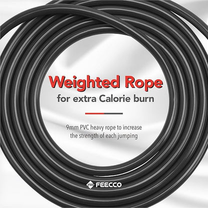FEECCO Weighted Jump Rope - Heavy PVC Ropes with Metal Handles and Ball Bearings