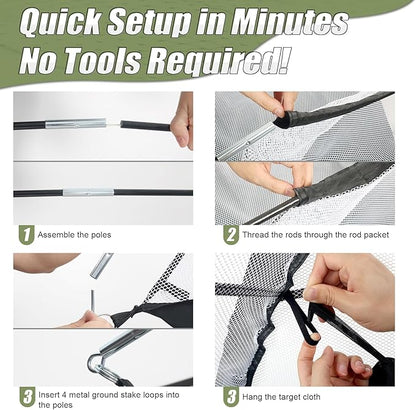 10x7FT Golf Practice Net for Backyard Indoor Outdoor Training, Golf Hitting Net with 3-Color Turf Mat, 5 Golf Balls and Tee, Perfect for Driving, Chipping and Swing Practice