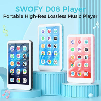 160GB MP3 Player with Bluetooth and WiFi, SWOFY D08 Android 13 OS MP3 & MP4 Players with 4" Touchscreen and HD Speaker,Music Players with Spotify,Pandora, Audible, Amazon Music, Play Store, FM Radio