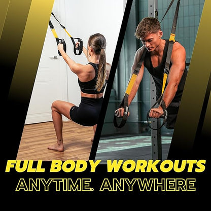 THYSOL® Resistance Trainer Pro Xtreme Straps Army | Sling Trainer Set with Adjustable Door Anchor | Fitness Home Workouts - Suitable for Travelling & for Training Indoor & Outdoor (Yellow)