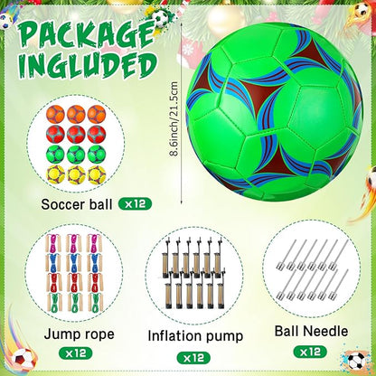 12 Sets Operation Christmas Deflated Soccer Ball Bulk with Pump Jump Rope, Bulk Soccer Balls 7.25 ft Adjustable Skipping Rope Outside Sport Balls