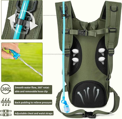 Hydration Backpack, Tactical Molle Water with 2L TPU Water Bladder, for Men Women Lightweight Water Backpack, Hydration Pack for Hiking, Biking, Climbing and Hunting