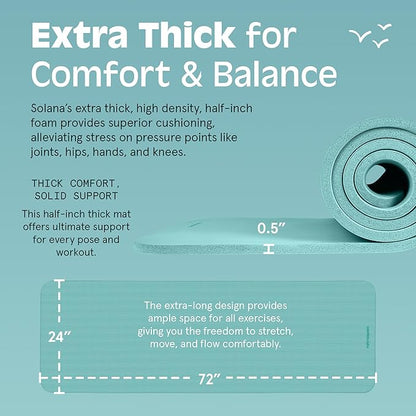 Retrospec Solana Yoga Mat 1/2" Thick w/Nylon Strap for Men & Women - Non Slip Exercise Mat for Yoga, Pilates, Stretching, Floor & Fitness Workouts