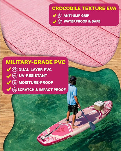 11'x34 Ultra Wide Paddleboard, Inflatable SUP&430lb Capacity for All Skill, Stand-up Paddle Board for Yoga/Family, EVA Deck, US Fin, High-Pressure Pump, 100L Bag, Safety Leash