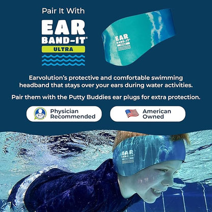 Earvolution Floating Putty Buddies Ear Plugs for Swimming - Invented by an Ear Physician - Moldable, Premium, Silicone - Floats on Water - Waterproof - Made in The USA - 3 Pack - Blue/Yellow/Green