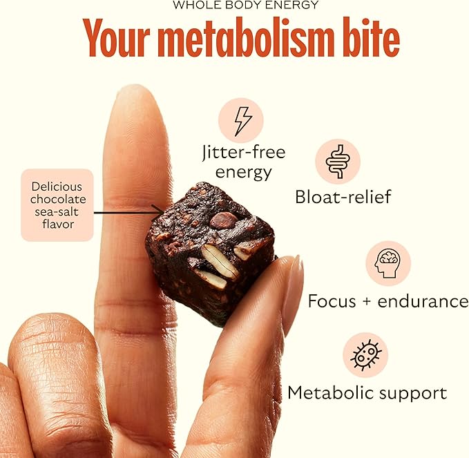 GEM Energy Caffeinated Bite, 40mg Caffeine, Ginseng Root, L-Theanine, Holistic Sustained Energy, Supports Metabolism, Stanima & Endurance | Chocolate Cacao Sea Salt | 28 Servings