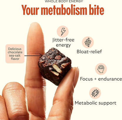 GEM Energy Caffeinated Bite, 40mg Caffeine, Ginseng Root, L-Theanine, Holistic Sustained Energy, Supports Metabolism, Stanima & Endurance | Chocolate Cacao Sea Salt | 28 Servings