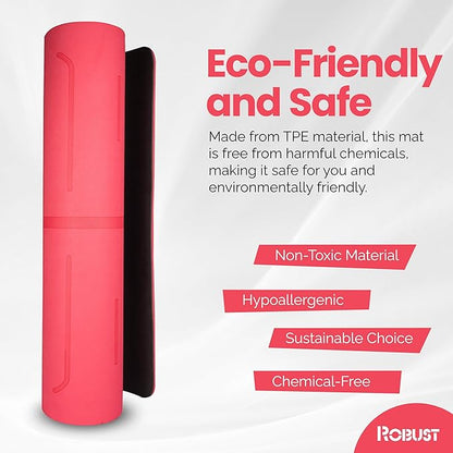 Robust Non-Slip Yoga Mat with Strap, 1/4" Thick TPE Eco-Friendly Workout Mat for Yoga with Position Lines and Texture Surface, Gym Mat for Women, Men, Pilates and Exercises Anti-Tear Sweat-Proof Exercise Mat