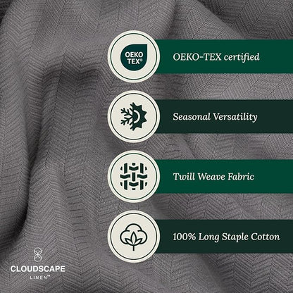 Herringbone Cotton Twin Blanket for Couch, Bed,Sofa, Home Decor, Soft, Lightweight, All-Season Bed Blanket, 68 x92, Dark Grey