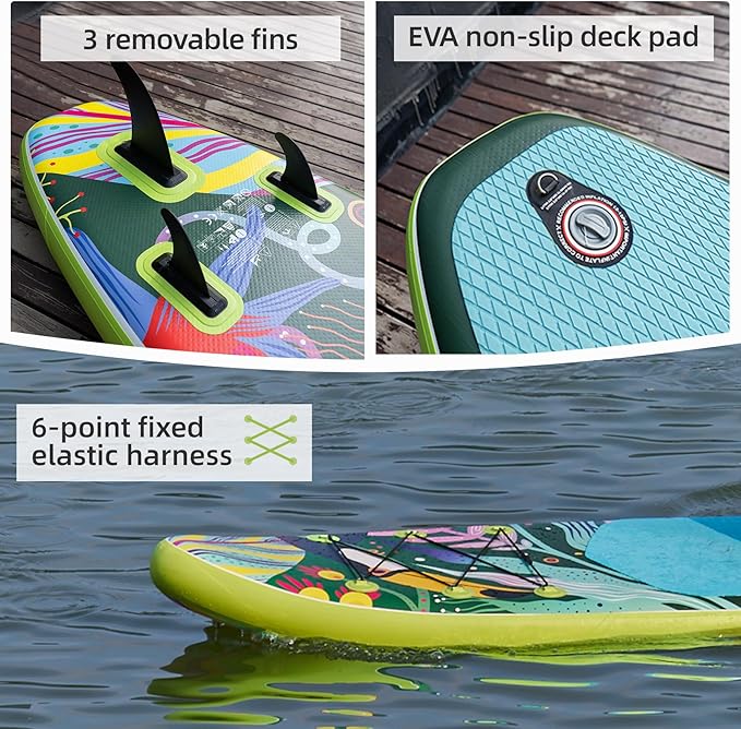 10'6"Inflatable Stand Up Paddle Board Ultra Portable-Lightweight & Stable|All-in-One Kit w/Aluminum Paddle, Dual-Action Pump & Backpack|Lakes & Oceans Ready for Family Recreation by Aquajourney