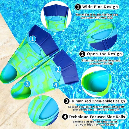 Kids Swim Fins,Short Comfortable Flippers for Lap Swimming and Training for Child,Girls,Boys,Beginners