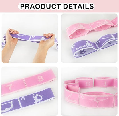 2 Pcs Kids Stretch Bands Dance Stretching Straps for Children Gymnastics Equipment Dance Training Elastic Band for Kids Multi-Loop Numbered Stretch Band for Ballet Cheerleading-8 Loops