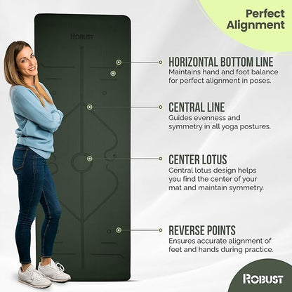 Robust Non-Slip Yoga Mat with Strap, 1/4" Thick TPE Eco-Friendly Workout Mat for Yoga with Position Lines and Texture Surface, Gym Mat for Women, Men, Pilates and Exercises Anti-Tear Sweat-Proof Exercise Mat