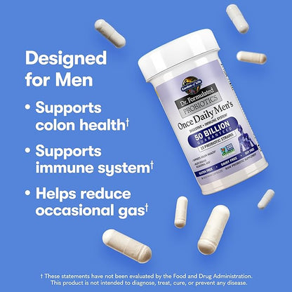Garden of Life Probiotics for Men, Dr Formulated 50 Billion CFU 15 Probiotics for Digestive Health + Organic Prebiotic Fiber, Colon & Immune Support, Daily Gas Relief, Shelf Stable, 30 Capsules