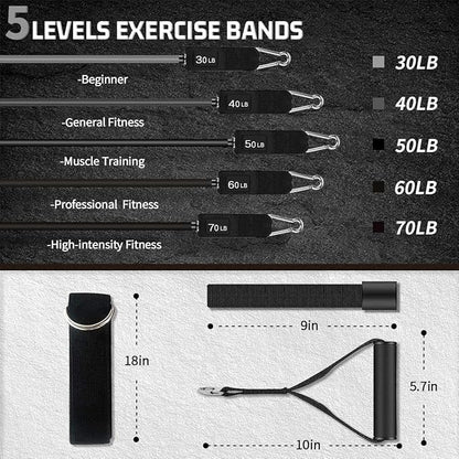 VEICK Resistance Bands, Exercise Bands for Working Out with Handles, Elastic Workout Bands for Men Women, Exercising Bands for Strength Training Equipment at Home Gym