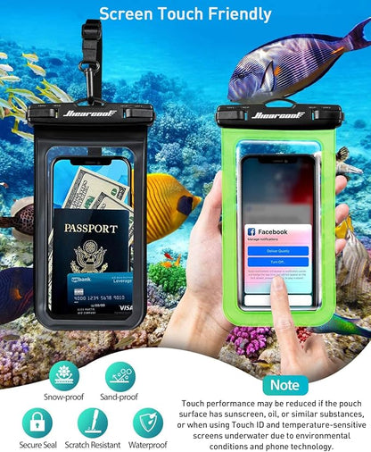 Hiearcool Waterproof Phone Pouch,Waterproof Phone Case for iPhone 17 16 15 14 13 Pro Max Plus up to 8.3",IPX8 Cellphone Dry Bag for Beach Cruise Travel Black&Olive Green-2Pack