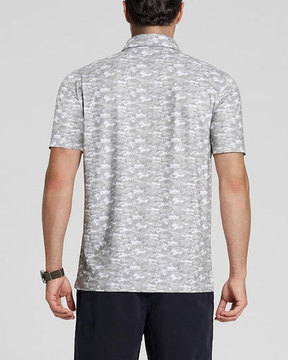 Golf Shirts for Men - Moisture Wicking Short Sleeve Performance Sport Casual Striped Collared Mens Polo Shirt