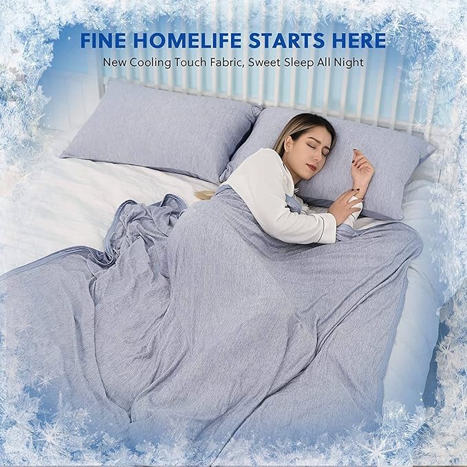 HOMFINE Cooling Blankets for Hot Sleepers - Summer Blanket Thin Lightweight Breathable Soft Double Side Enhanced Cooling for Bed Couch Sofa, Keep Cool for Night Sweats (Blue, 90 x 90 inches)