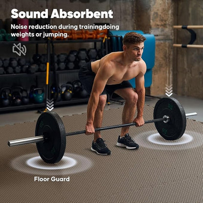 Home Gym Mat, Puzzle Exercise Mat, EVA Interlocking Foam Floor Tiles for Home Workout Equipment and Kids' Play Areas - Blue, 24 in x 24 in x ½ in - (Brown, 32 Pack(128 SQ FT))