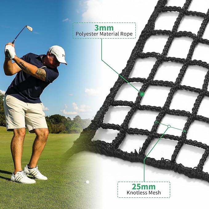Black Polyester Golf Practice Fence Net, Heavy Duty Golf Ball Barrier Net, Indoor Outdoor Portable Golf Seine Net, Golf Batting Net, Adjustable Protective Net for Backyard
