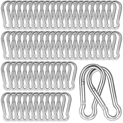 200PCS 2.36'' Spring Snap Hook, M6 1/4Inch Galvanized Silver Steel Carabiner Clip, Small Carabiner Clip 260LBS Holding Capacity Quick Link Clip Keychain for Hammock Dog Leash & Camping Gym