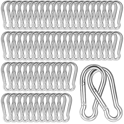 200PCS 2.36'' Spring Snap Hook, M6 1/4Inch Galvanized Silver Steel Carabiner Clip, Small Carabiner Clip 260LBS Holding Capacity Quick Link Clip Keychain for Hammock Dog Leash & Camping Gym