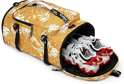 Kalesi Gym Duffle Bag Backpack 4-Way Waterproof with Shoes Compartment for travel Sport Hiking laptop (Mustard yellow)