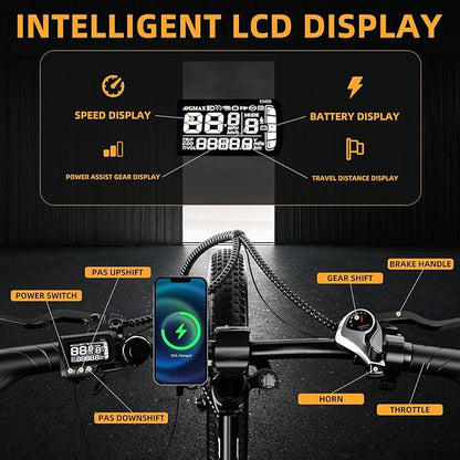 1000W Folding Electric Bike, 48V 20AH Large Removable Battery E Bike, 30+MPH, 80 Miles Max Range, 20" Fat Tire Electric Bike for Adults, Adult Electric Bicycles for Commute Beach Snow