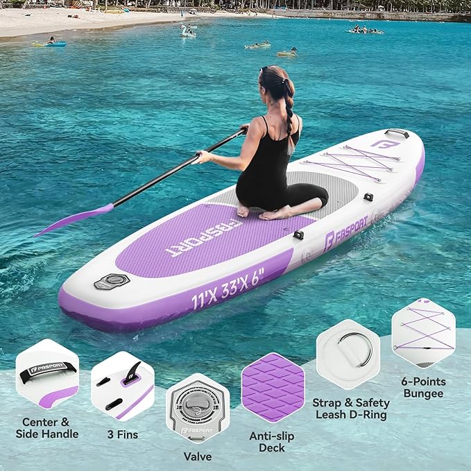 FBSPORT 11FT Premium Inflatable Stand Up Paddle Board with Electric Pump, Yoga Board with SUP Accessories & Carry Bag | Wide Stance, Surf Control, Non-Slip Deck, Leash and Paddle for Youth & Adult