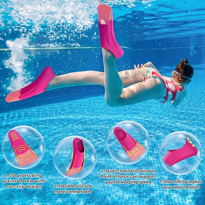 Gintenco Swim Fins, Kids Swim Training Fins for Lap Swimming, Travel Size Flippers with Mesh Bag, Silicone Swimming Fins for Kids Teens Adults Women Men