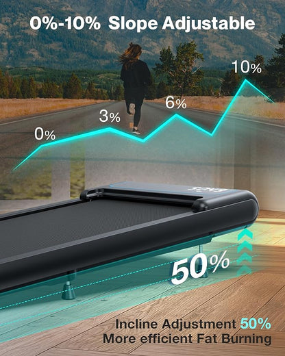 COZYINN 10% Incline Walking Pad - 2.5HP 4MPH/7.6MPH 265/340+lb Capacity Treadmills for Home, Portable Foldable Adjustable Incline Treadmill with Wide Running Area, Mute Control, Works with KINOMAP