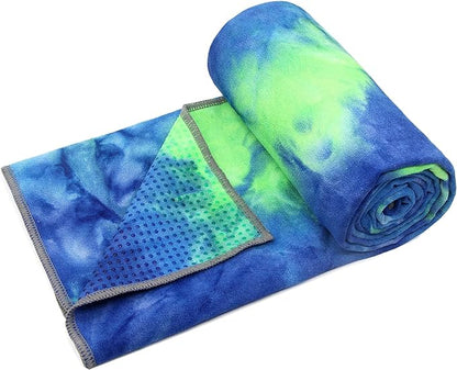Eunzel Yoga Towel,Hot Yoga Mat Towel with Grip Dots Sweat Absorbent Non-Slip for Hot Yoga, Pilates and Workout 24" x72", Green & Blue