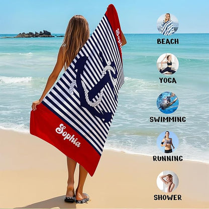 JML Personalized Beach Towel with Name, Custom Anchor Beach Towel, Customized Microfiber Pool Towel, Quick Dry & Absorbent Swim Towel for Adult,Anniversary, Birthday, Summer Holiday,Vacation