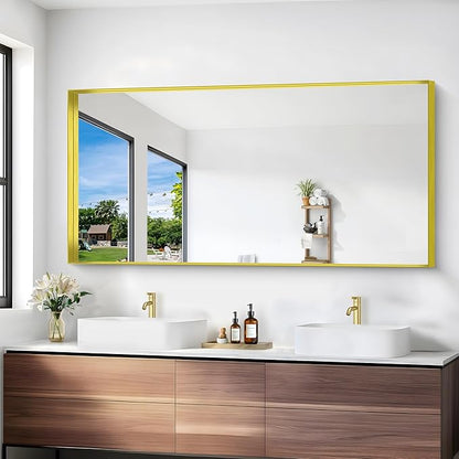 Gold Bathroom Mirror, 30x60 Inch Rectangular Deep Frame Mirror, Large Wall Mounted Bathroom Vanity Mirror Over Sink for Bedroom,Restroom, Living Room, Hangs Vertically or Horizontally