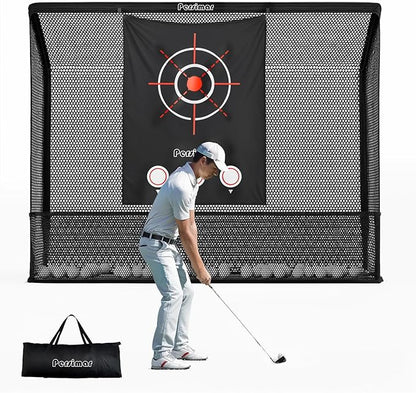 Golf Cage Practice Hitting Net,10x7ft Heavy Steel Frame with 2 Net Side Barriers,for Backyard Driving Chipping Swing Training, Home Range for Indoor& Outdoor.