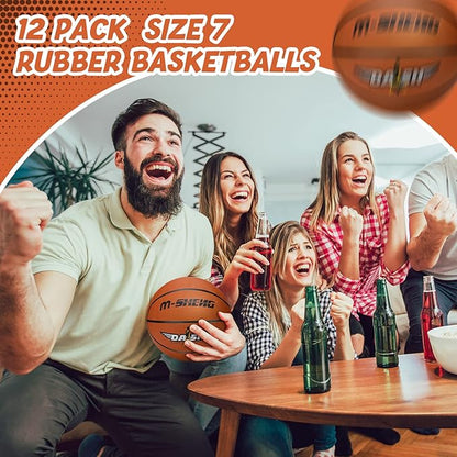 Jerify 12 Pieces Basketballs Bulk Official Size 7 Rubber Basketballs 29.5 Rubber Inflatable Basketballs with Pump Indoor Outdoor Basketballs Bulk Standard Basketball for Training and Play