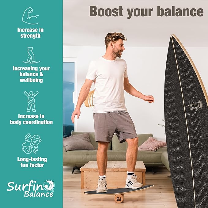 Board - unique board incl. corc roller, corc hemisphere and balance ball - surf balance board - balance training - balance board kids - balance board wood