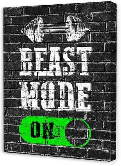 Gym Quotes Wall Art,Inspirational Workout Wall Decor,Beast Mode on Canvas Wall Art for Home Gym Exercise Fitness Room