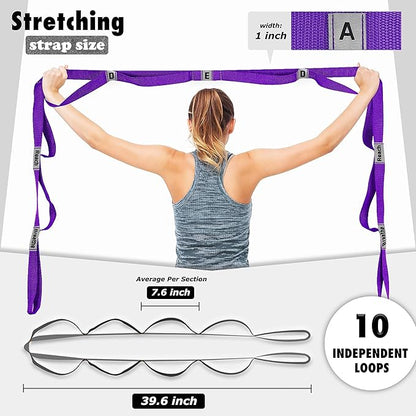 Stretching Strap Yoga Strap with 10 Loops, Non-Elastic Stretch Band for Physical Therapy, Flexibility, Exercise, Pilates, Dance & Gymnastics Workout