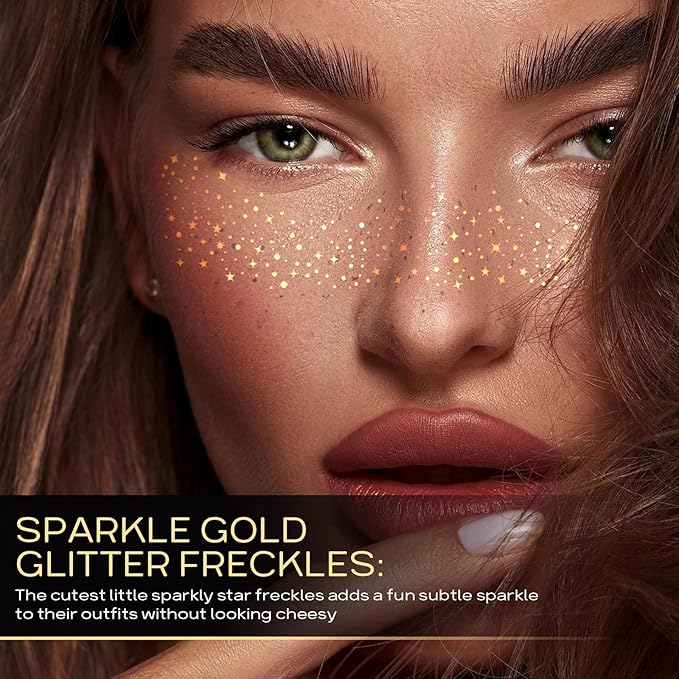 Glitter Freckles Face Tattoo - Sparkle Makeup Patches, Gold Face Glitter Speckles, 4pcs