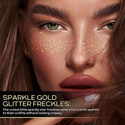 Glitter Freckles Face Tattoo - Sparkle Makeup Patches, Gold Face Glitter Speckles, 4pcs