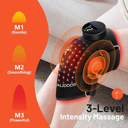 HALIDODO Red Light Therapy & Vibration Massage Knee Brace - Wireless Rechargeable Controller, 660nm&850nm Red Light Therapy Heated Device for Knee/Joint/Elbow/Shoulder Pain Relief, Black.