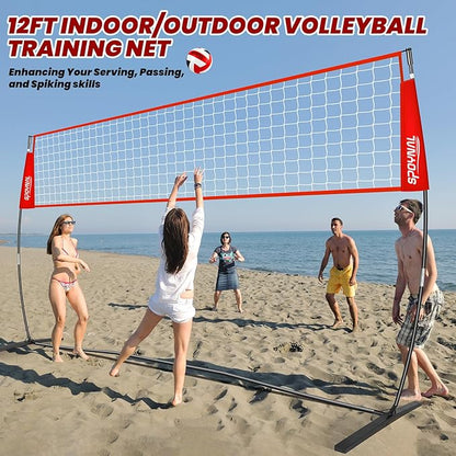 12FT/20FT Portable Volleyball Net Volleyball Net for Backyard Freestanding Volleyball Practice Net Outdoor Indoor Volleyball Training Set with Adjustable Height Carry Bag and Volleyball